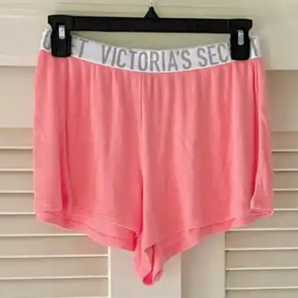 Victoria's Secret Neon Coral Pink Ribbed Pull On Lounge Pajama Sleep Shorts S